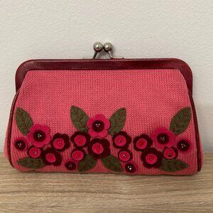 ISABELLA FIORE pink purse/shoulder bag with felt floral appliques